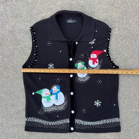 Vintage 90s Snowmen Winter Christmas Ugly Sweater Vest Black Applique XL - Picture 6 of 7
